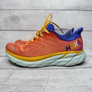 Hoka One One Womens Clifton 8 Running Shoes Orange Blue Pink Yellow 9B 1119394
